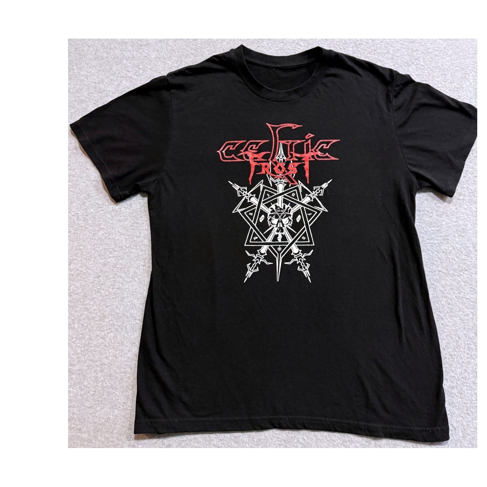 Celtic Frost Men Black T-Shirt Band Logo Occult Skull Short Sleeve Lightweight L